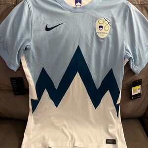 Nike Light Blue and White Soccer Jersey